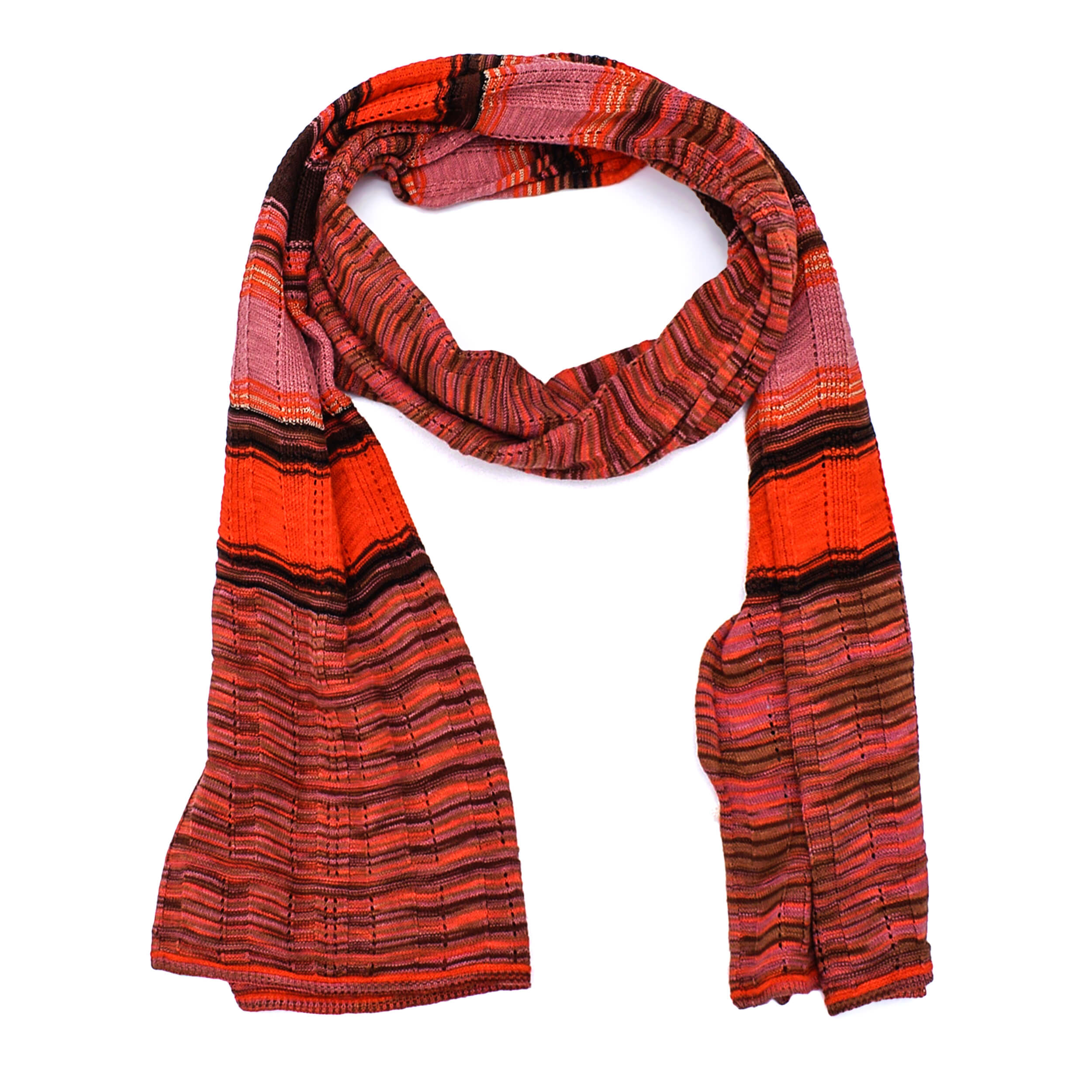 Missoni - Coral & Brown Knitted Shawl /Scarf